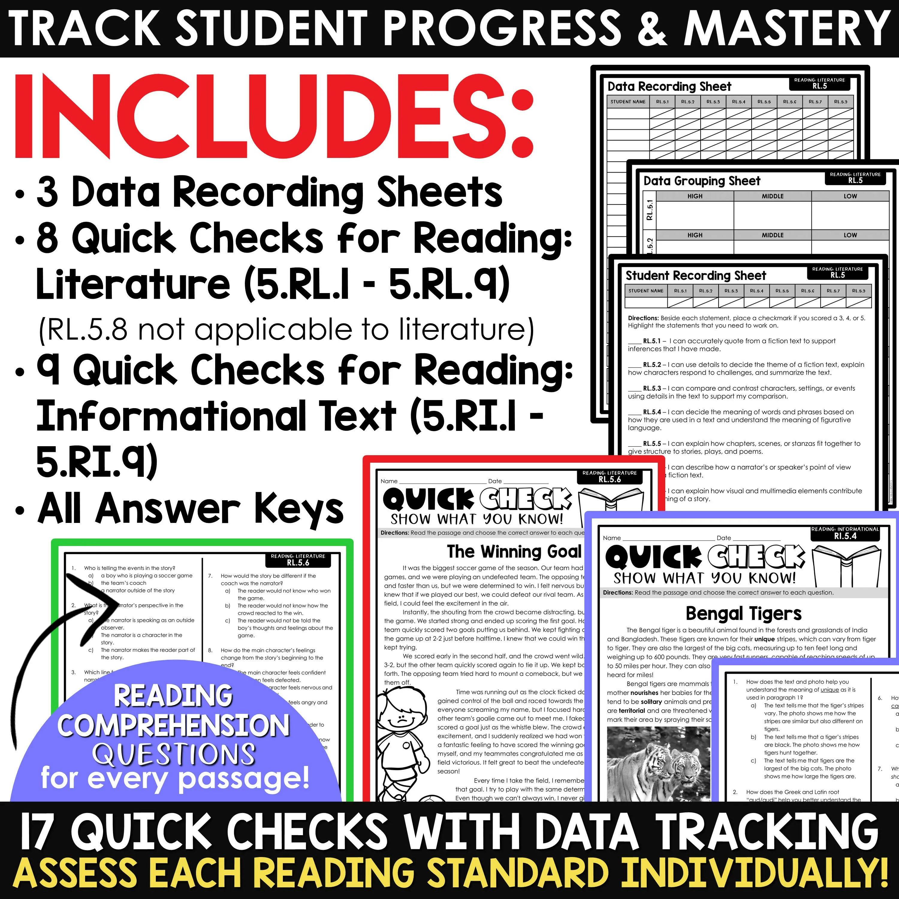 5th Grade Math Review Worksheets Reading Comprehension Passages Questions BUNDLE