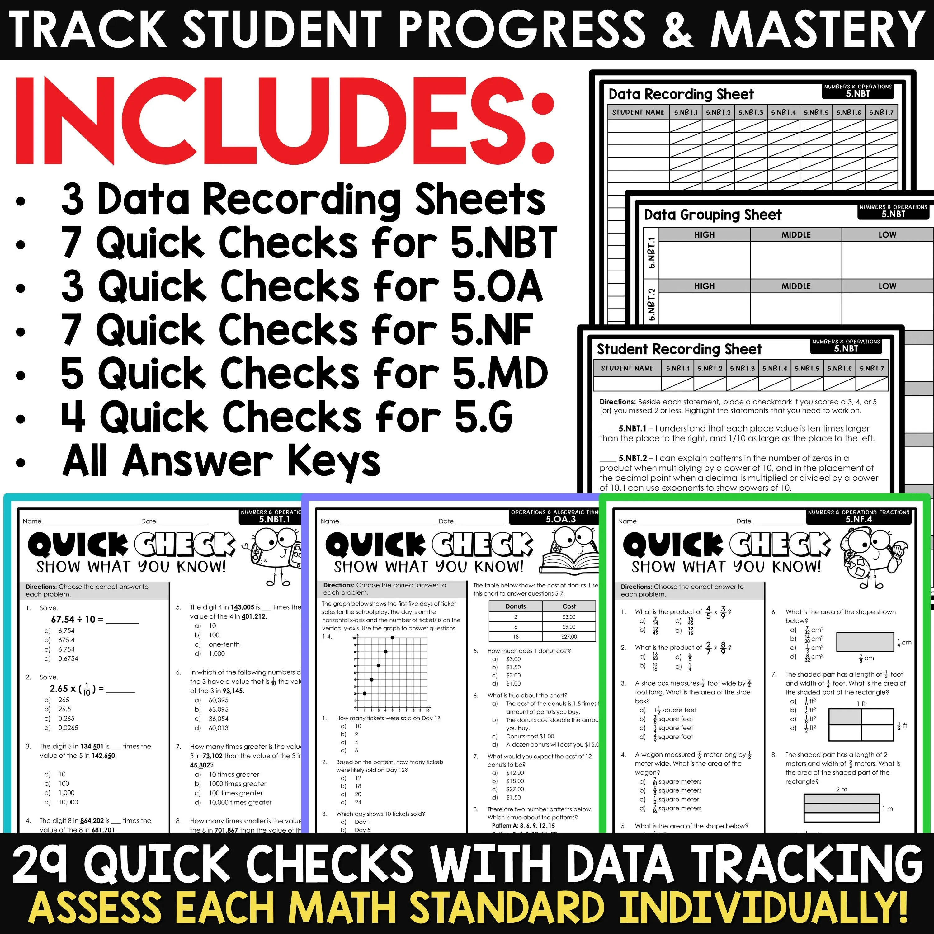 5th Grade Math Review Worksheets Reading Comprehension Passages Questions BUNDLE