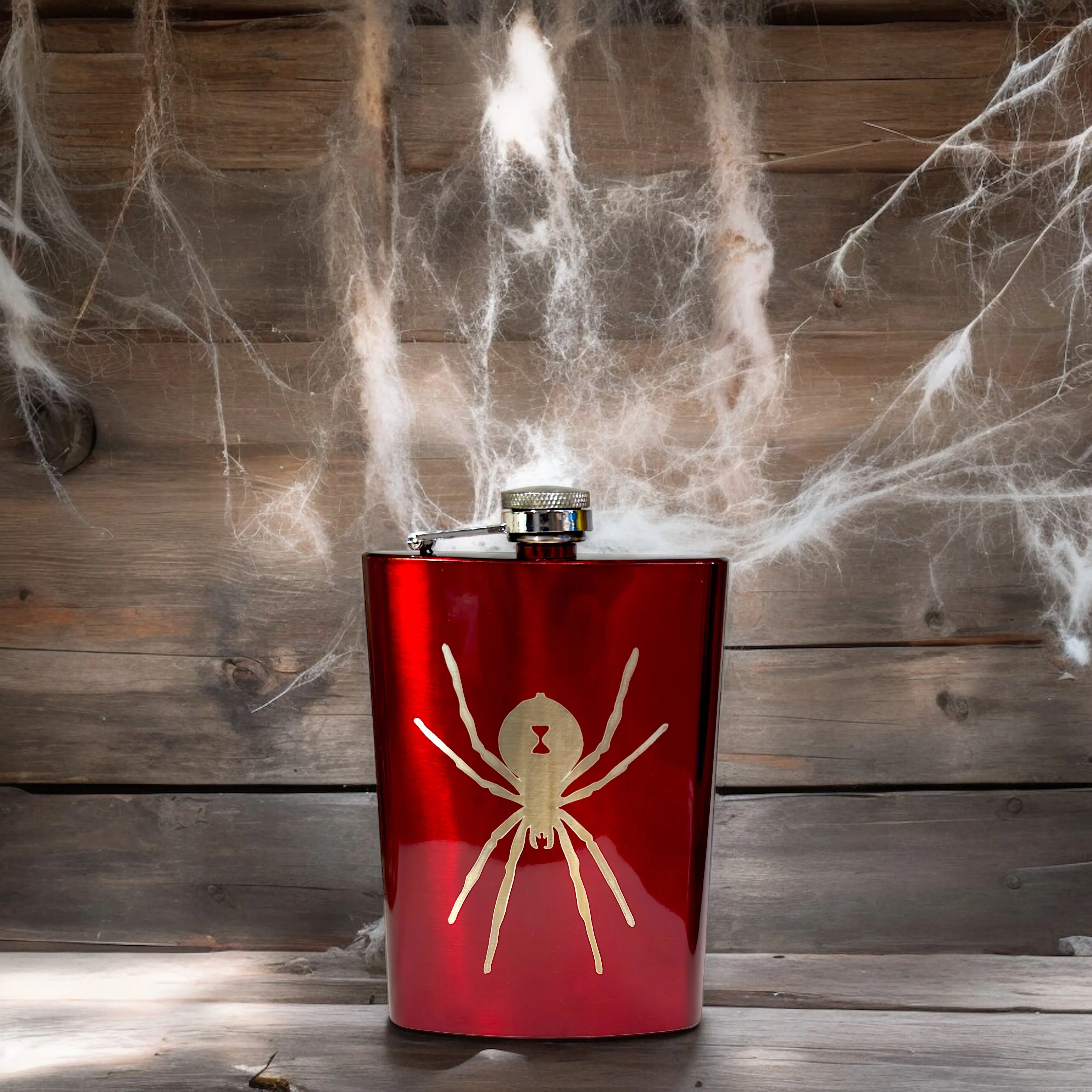 8oz RED Black Widow Flask