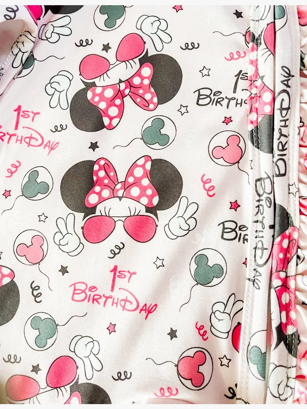 Baby Girl First Birthday Zippies Sleepers - Pink Mouse