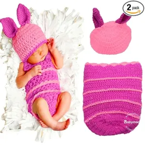 Babymoon Piglet Set Wrap with Cap Newborn Photography Props | Set of 2 | Pink