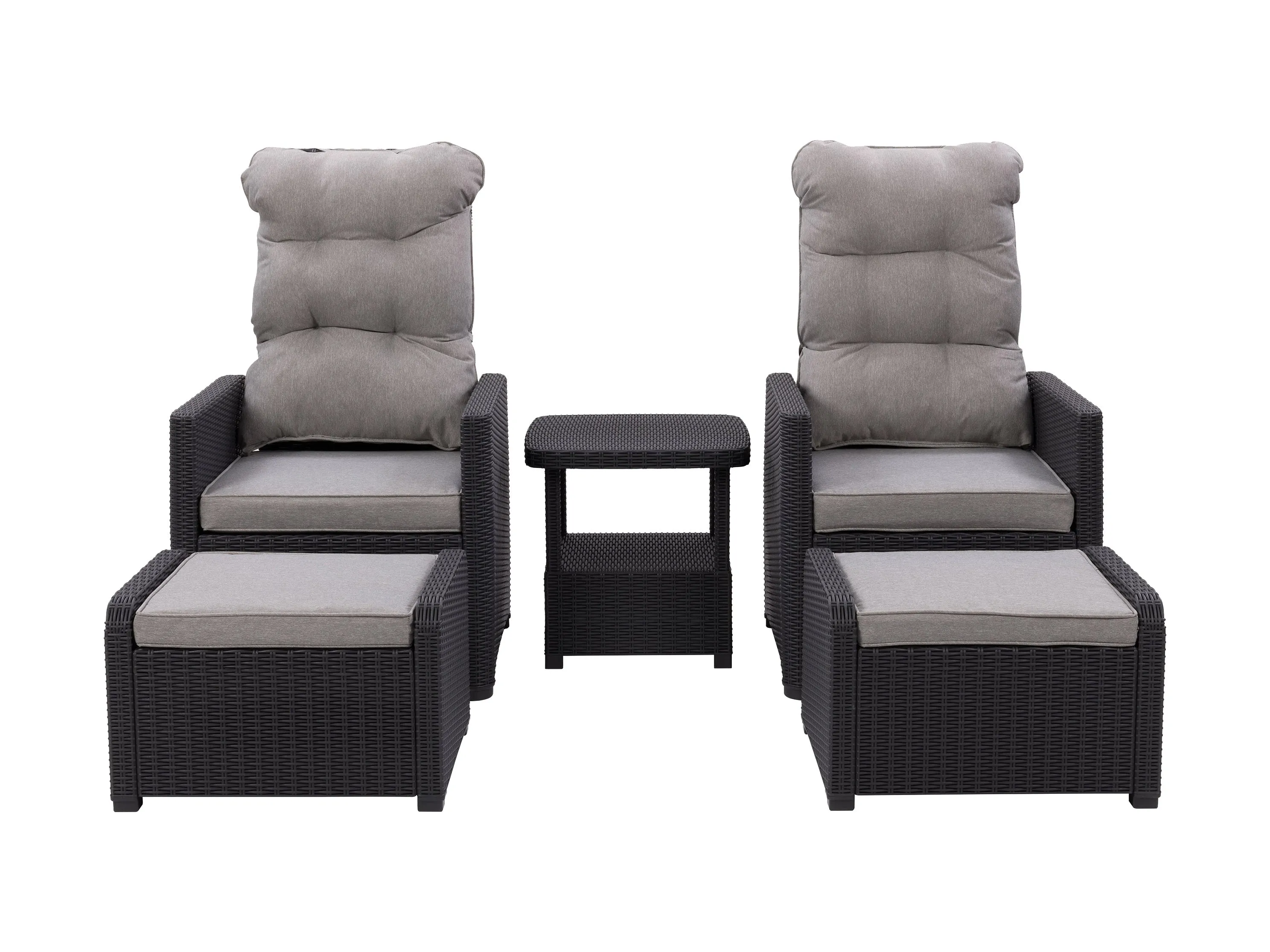 Beige Patio Recliner and Ottoman Set, 5pc