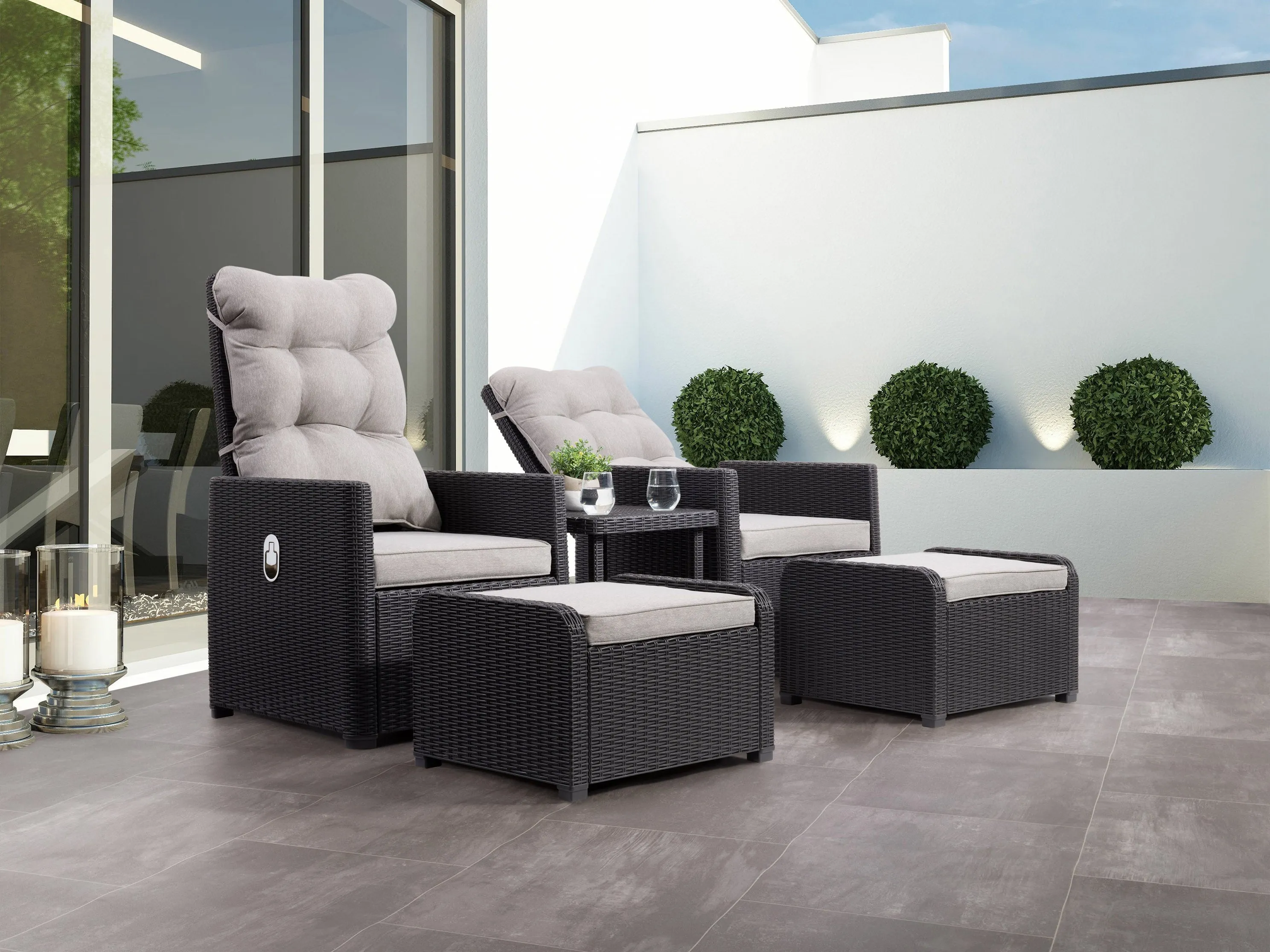 Beige Patio Recliner and Ottoman Set, 5pc