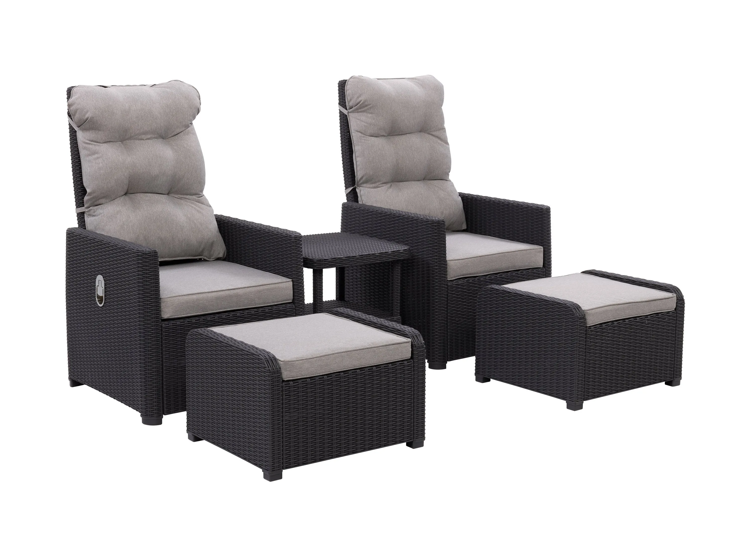 Beige Patio Recliner and Ottoman Set, 5pc