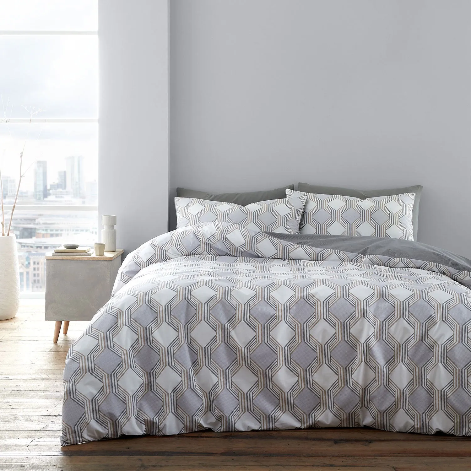 Bianca Atticus Grey Geometric Cotton Duvet Set