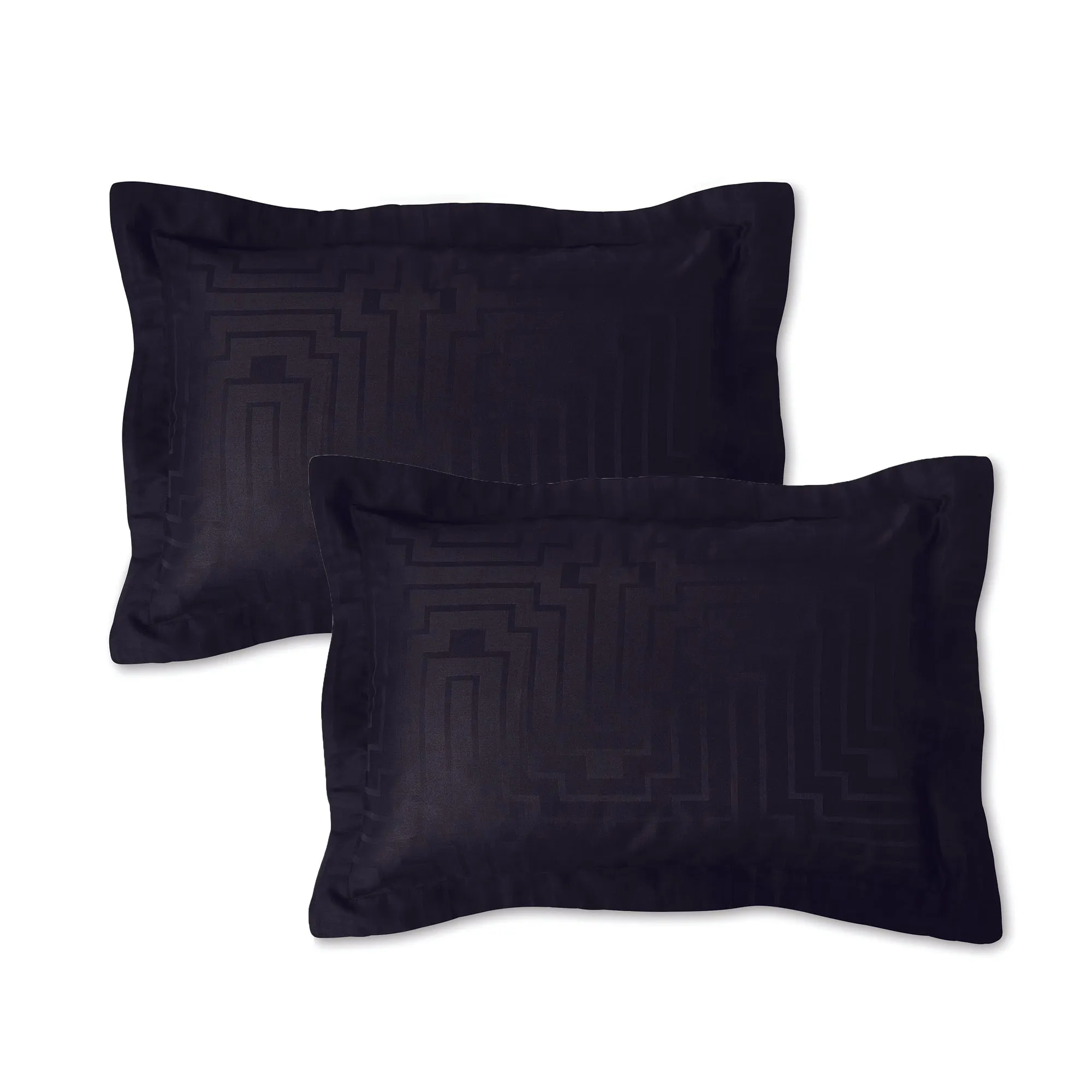 Bianca Black Satin Geo Jacquard Cotton Oxford Pillowcase Pair