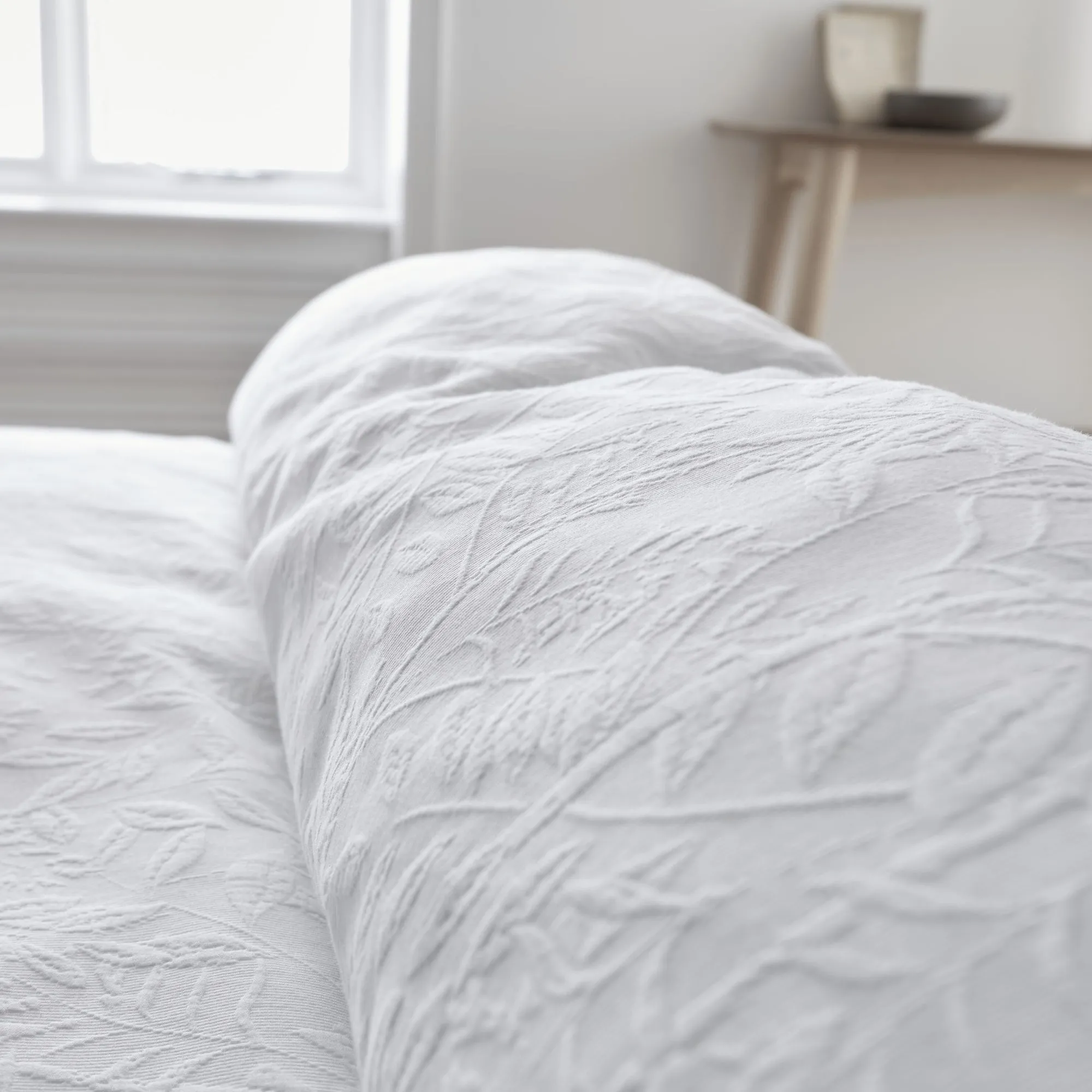 Bianca White Matelasse Leaves Cotton Duvet Set