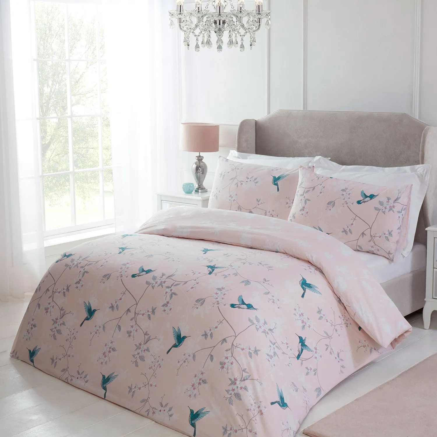 Blossom Bird Blush Pink Duvet Set