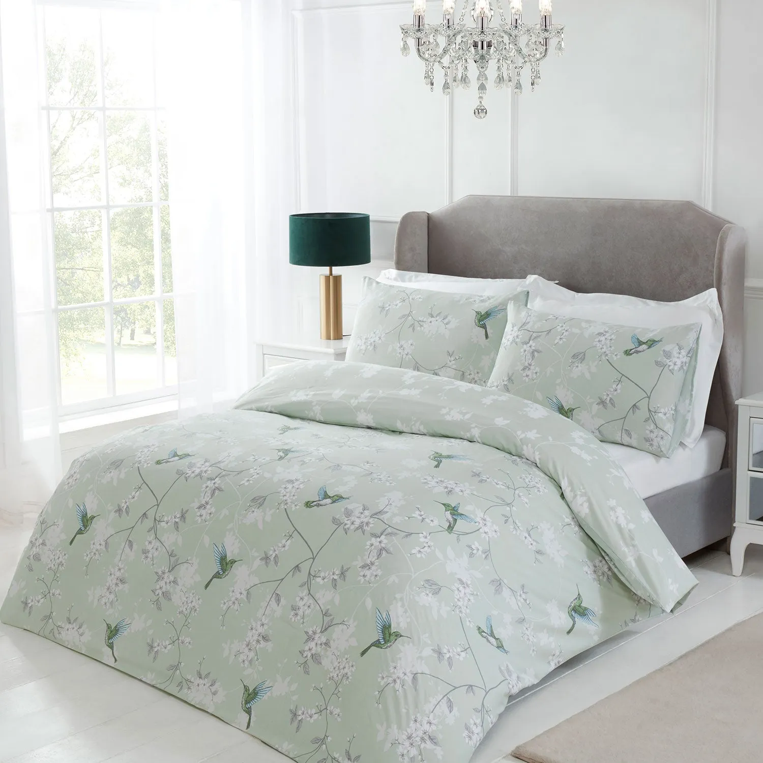 Blossom Bird Green Duvet Set