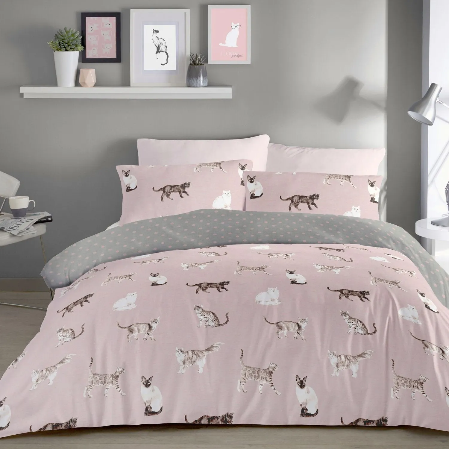 Cats Blush Reversible Duvet Set