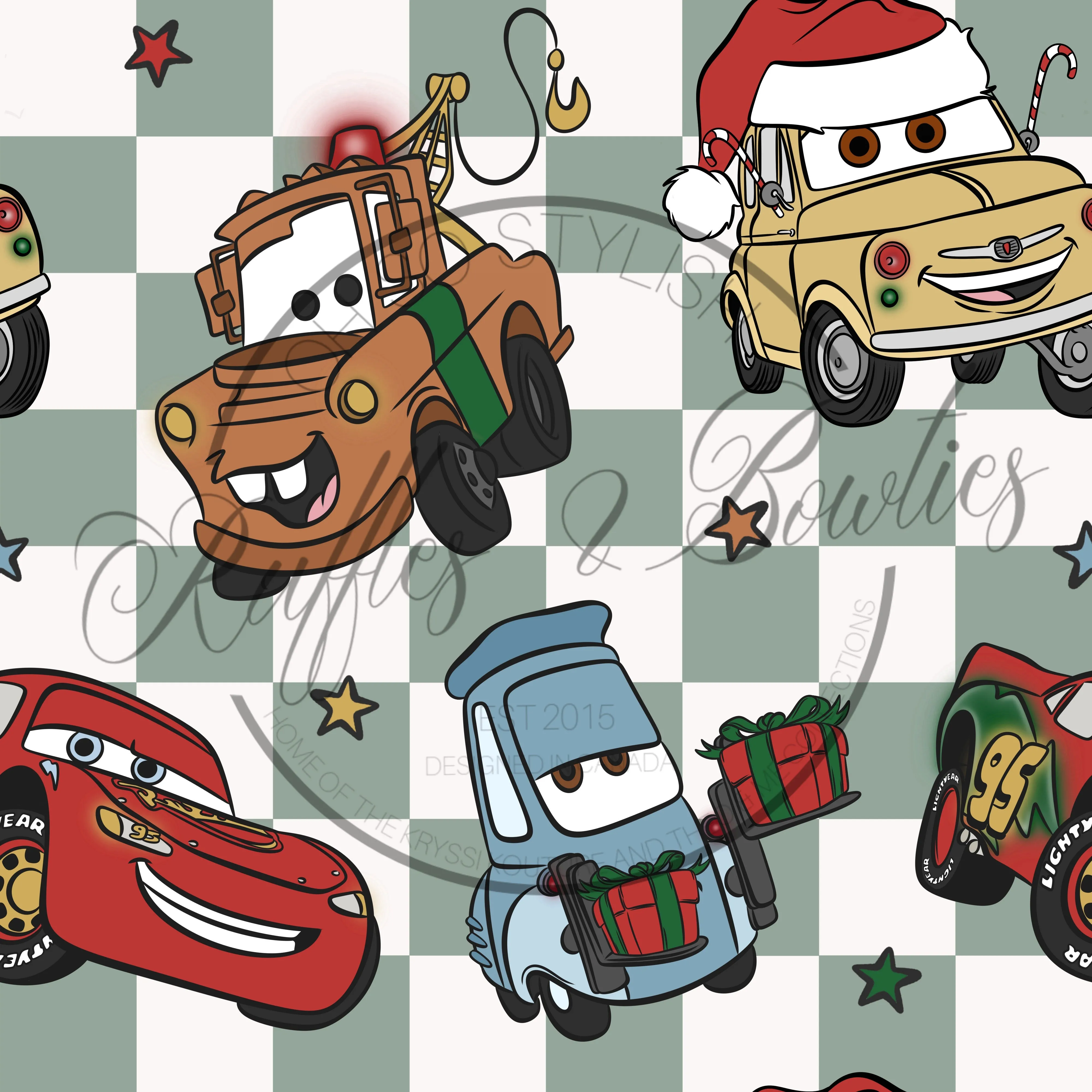 Christmas Zippies Sleepers - Green Checker Cars