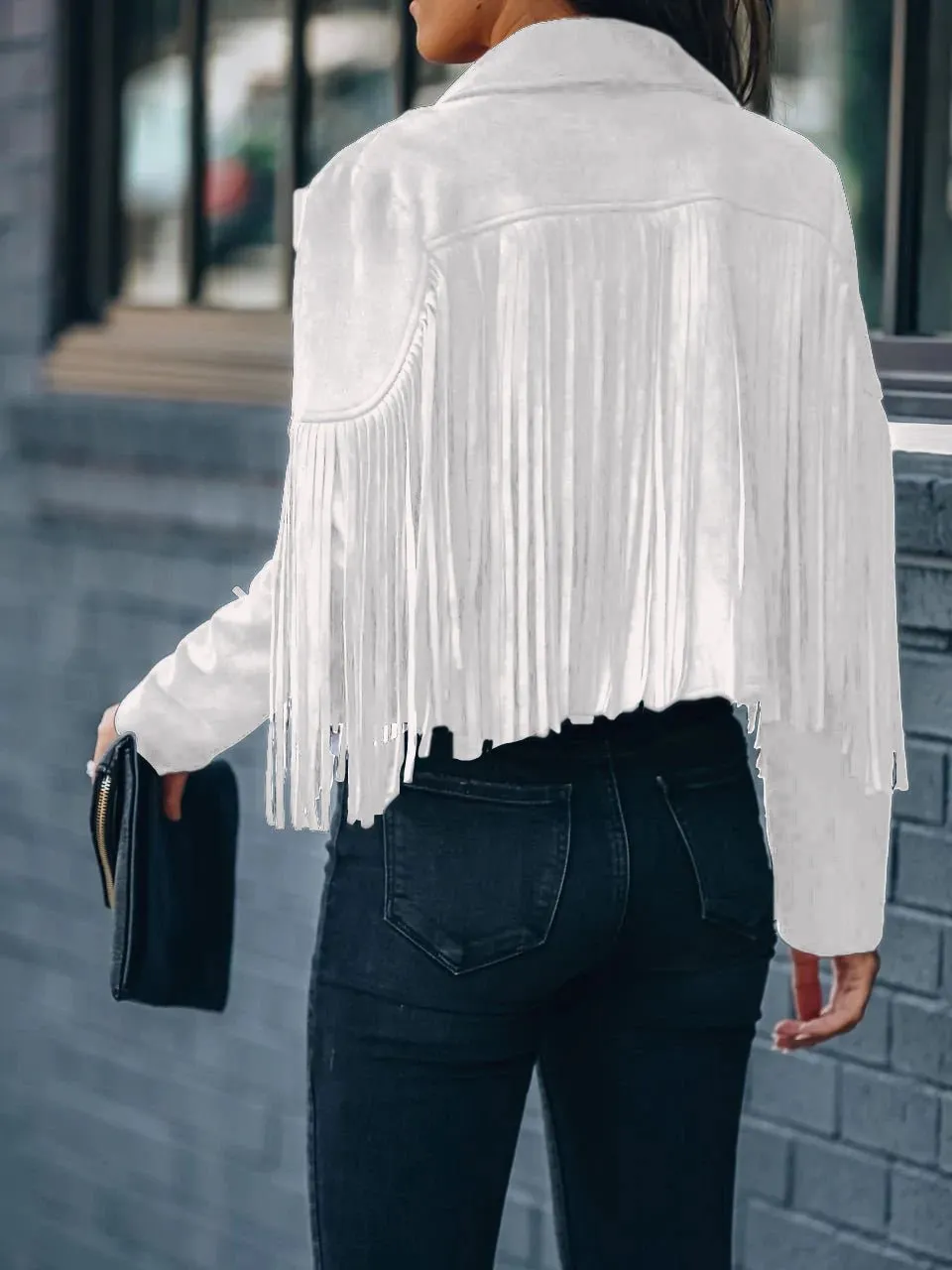 Coats Lapel Fringe Long Sleeve Coat for Women