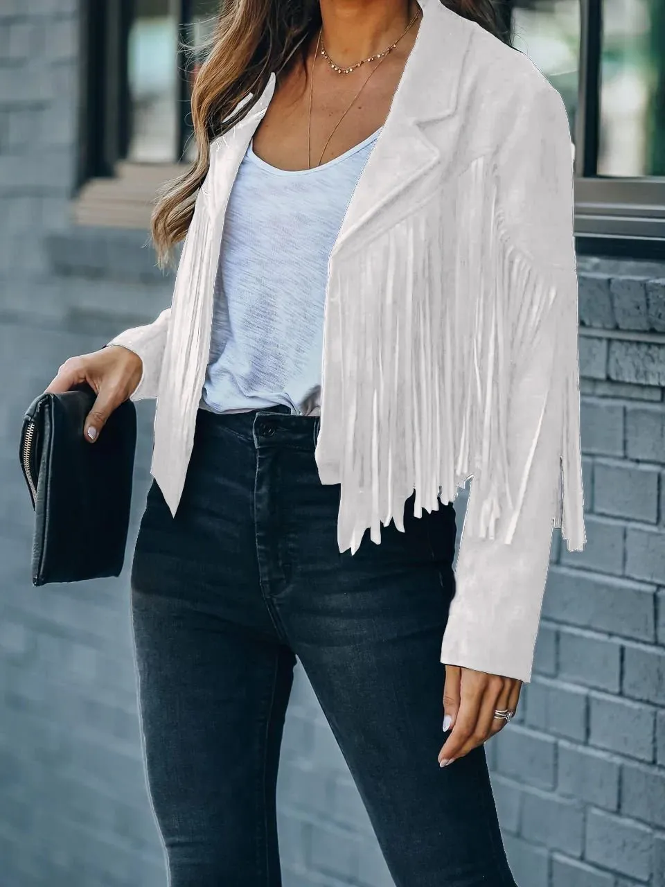 Coats Lapel Fringe Long Sleeve Coat for Women