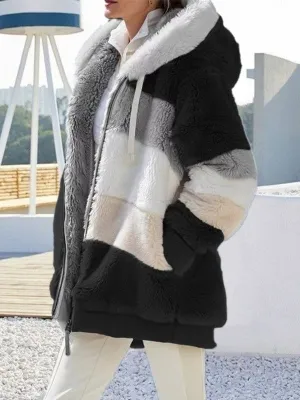 Coats Warm Plush Patchwork Loose Coat for Women