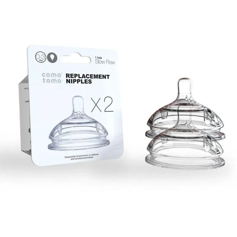 Comotomo Silicone Nipple 2 Pack Slow Flow (1 Hole) - 0-3 Months