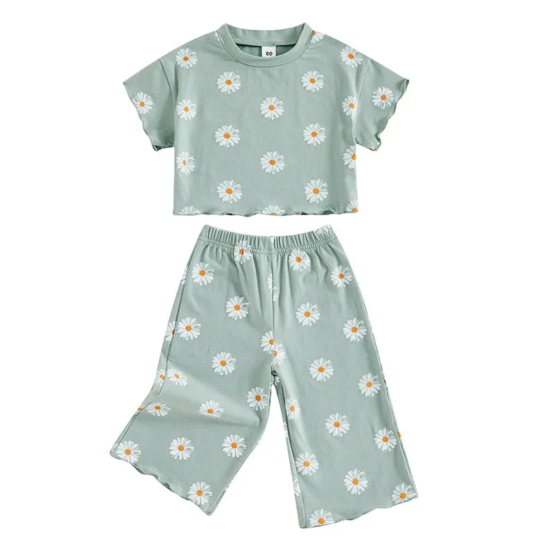 Daisy Print Tee & Wide Leg Trousers Set