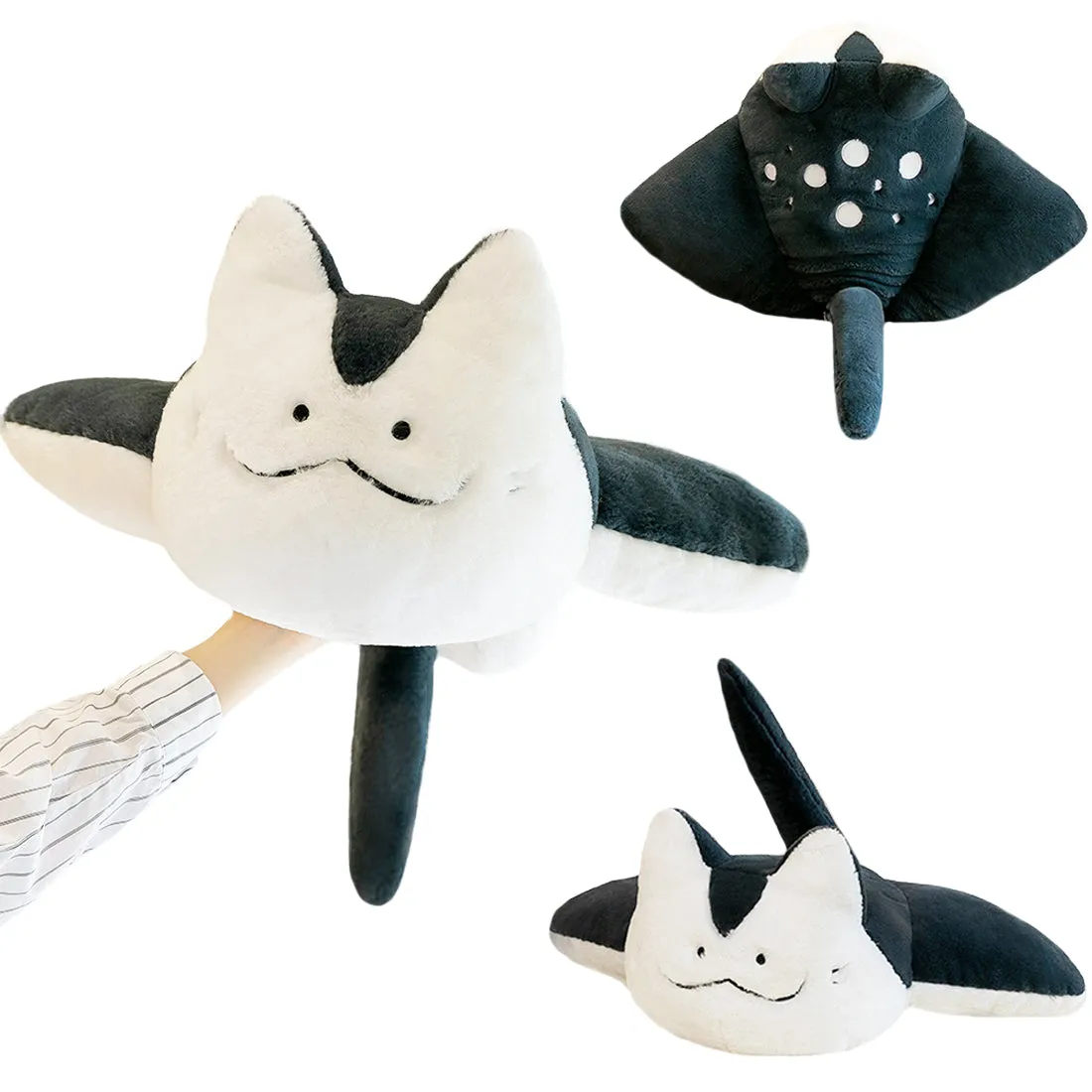 ELAINREN Stingray Fish Cat Plush Pillow Cartoon Skate Fish Kitten Plushie Deep Sea Toy Gifts/75cm