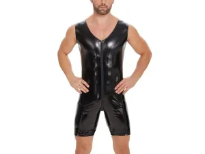 Gay Bodysuits | Double Zipper Open Crotch Shiny Bodysuit