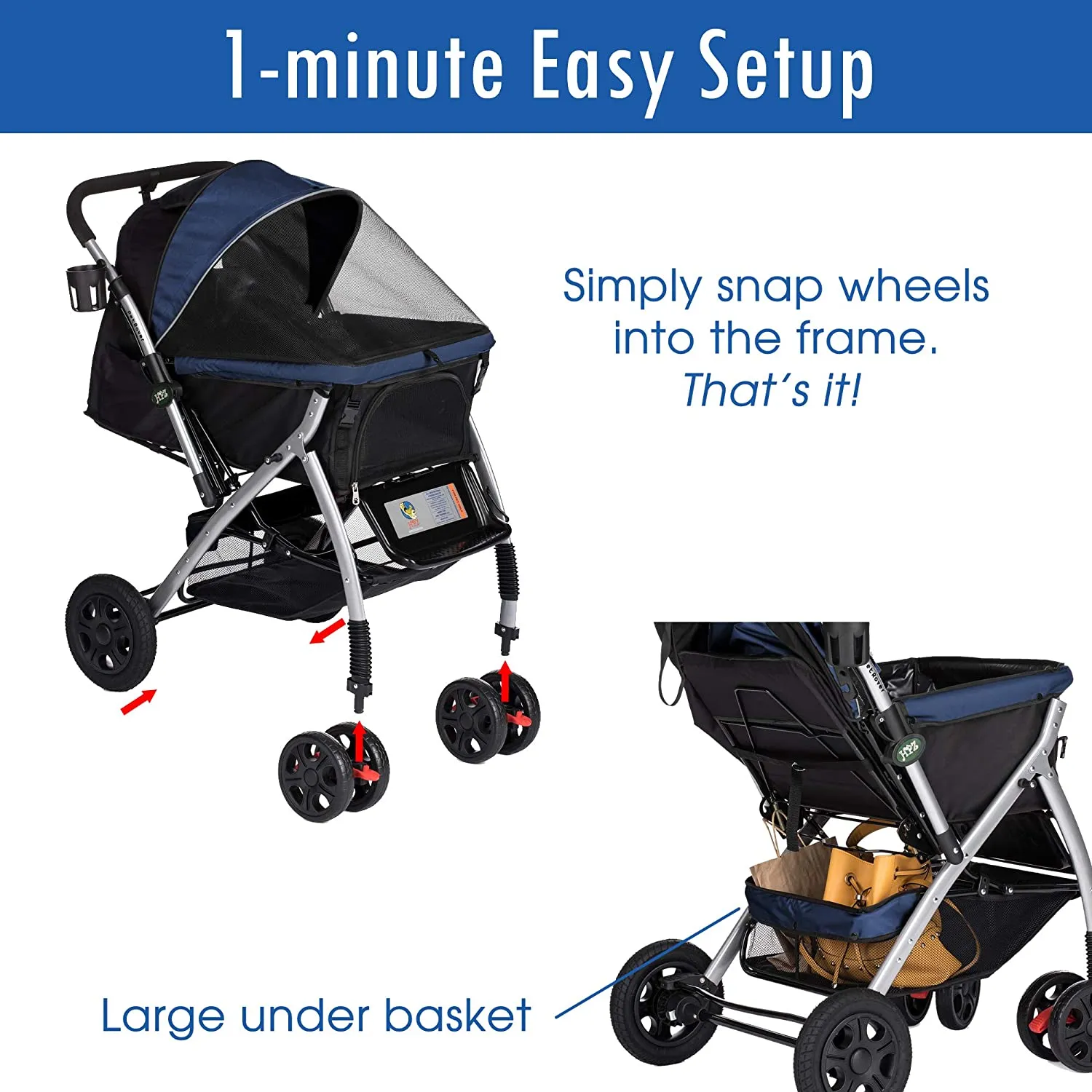 Heavy Duty Dog Stroller, Pet Stroller with Convertible Compartment