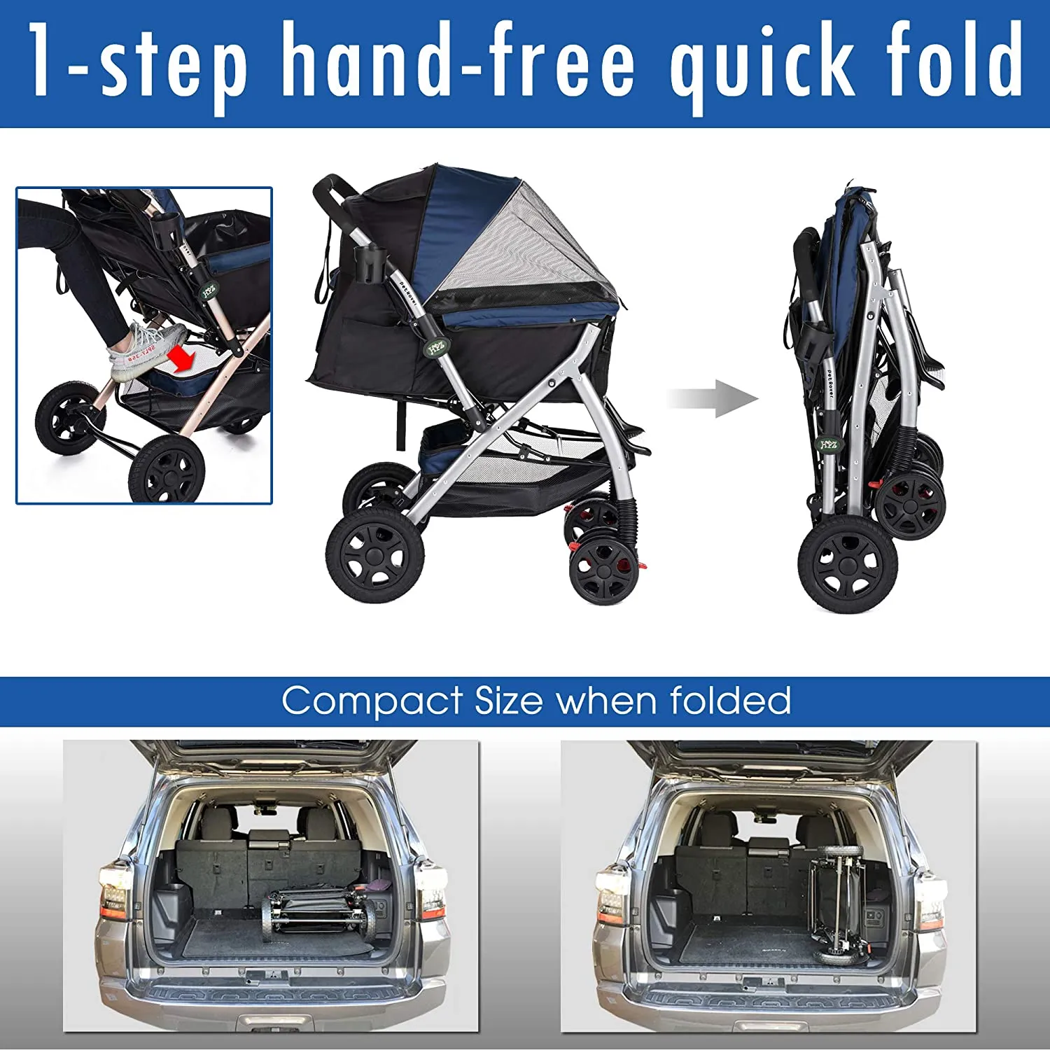 Heavy Duty Dog Stroller, Pet Stroller with Convertible Compartment