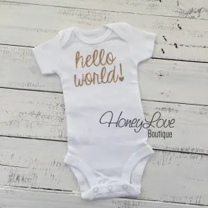 hello world! Silver/Gold glitter bodysuit