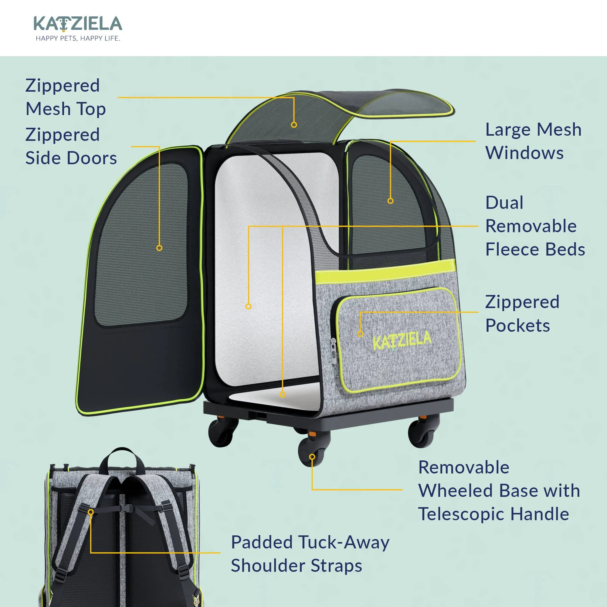 Katziela Hybrid Adventurer Backpack With Wheels Pet Carrier