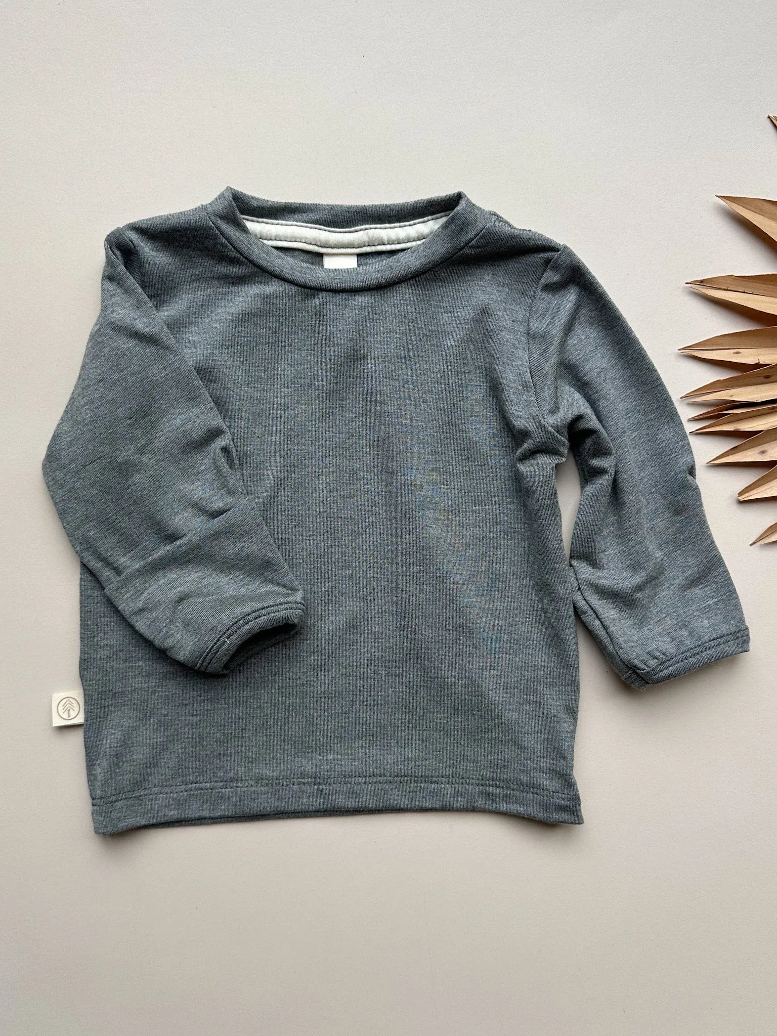 Long Sleeve Crew Neck Tee with Mittens | Baby & Toddler | Luxury Bamboo | Dark Heather Gray