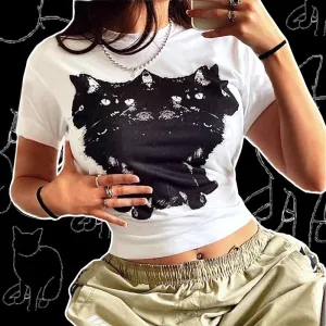 Lunivop Aesthetic Y2K Clothes 2000S Vintage Harajuku Fairy Grunge Short Top Women T-shirt Graphic Print Baby Tee E-girl Crop Tops