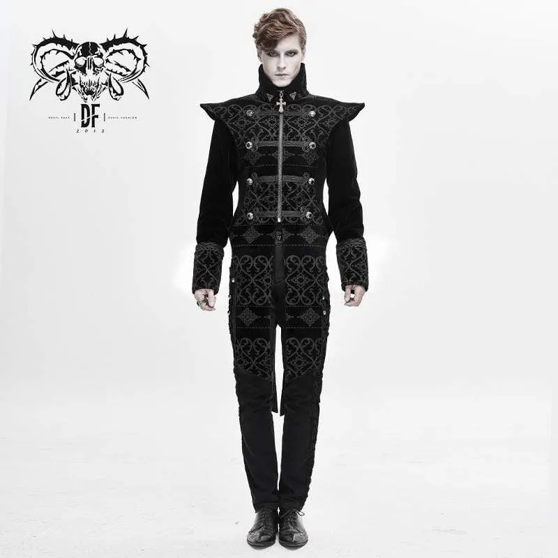 Men's Gothic Stand Collar Jacquard Cross Coats