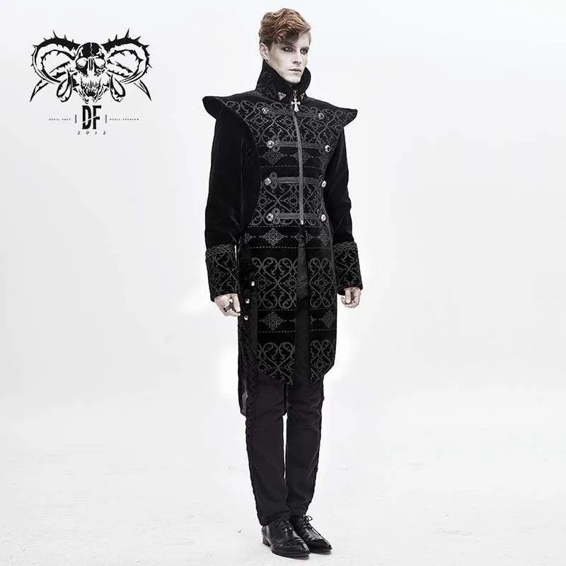 Men's Gothic Stand Collar Jacquard Cross Coats