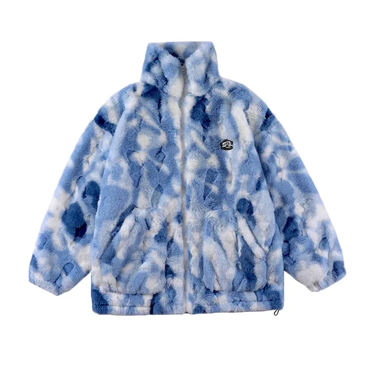 New Women's Tie Dye Lamb Fleece Jacket Autumn Winter Zipper Outerwear