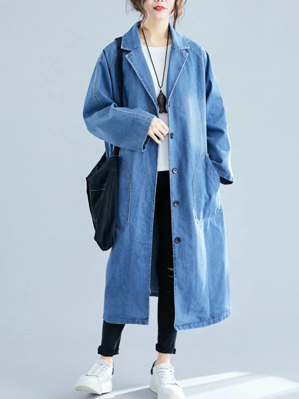 Original Lapel Long Sleeve Denim Outerwear&Trench