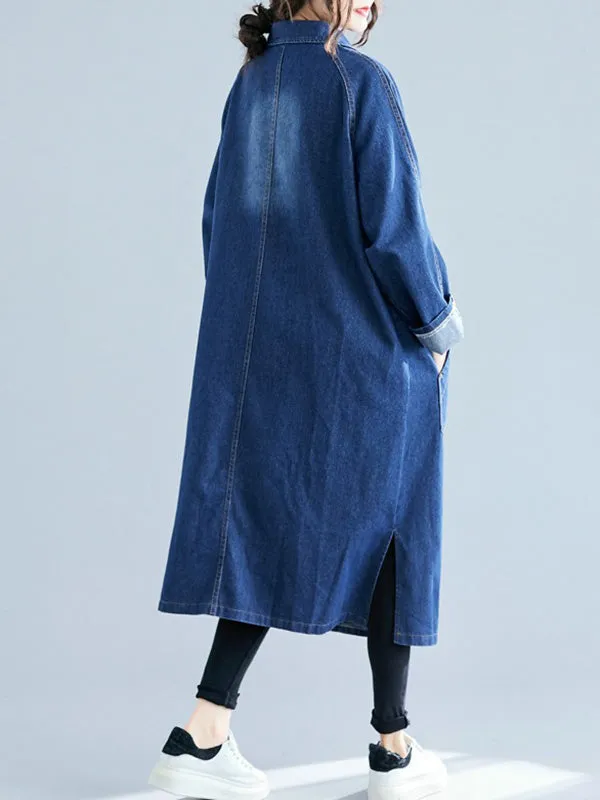 Original Lapel Long Sleeve Denim Outerwear&Trench