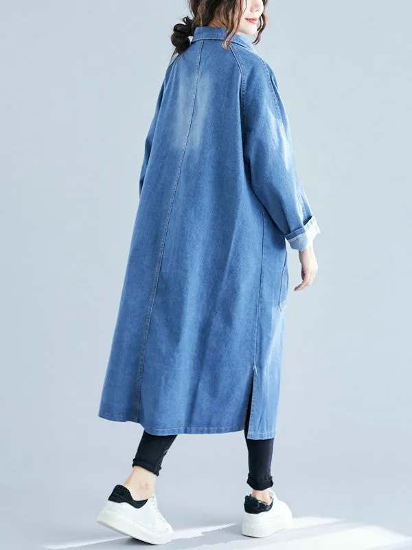 Original Lapel Long Sleeve Denim Outerwear&Trench