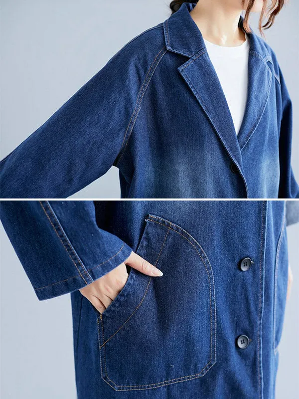 Original Lapel Long Sleeve Denim Outerwear&Trench