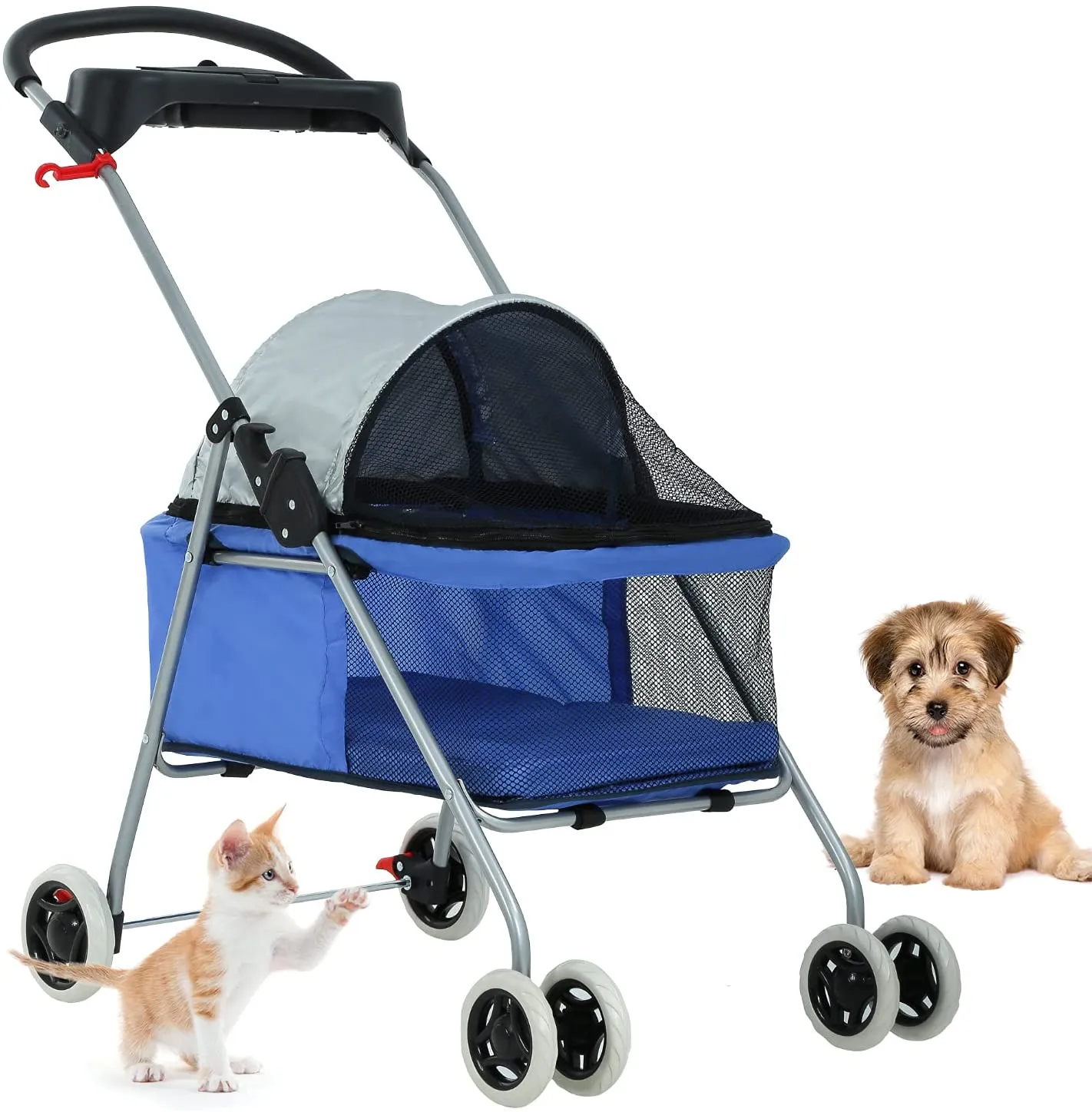 Pet Stroller 4 Wheels Posh Folding Waterproof Portable Travel Cat Dog Stroller with Cup Holder