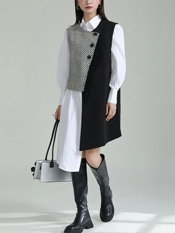 Sleeveless Asymmetric Buttoned Houndstooth Vest Outerwear