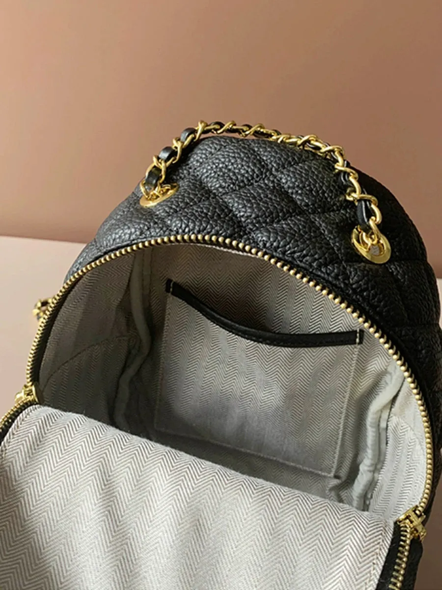 Small Bag 2024 New Arrival First Layer Cowhide Women's Original Backpack Women's Travel Leather Quilted Chain Backpack Women's