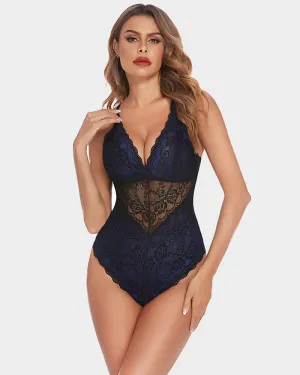 Snap Crotch Teddy Contrast Lace One Piece