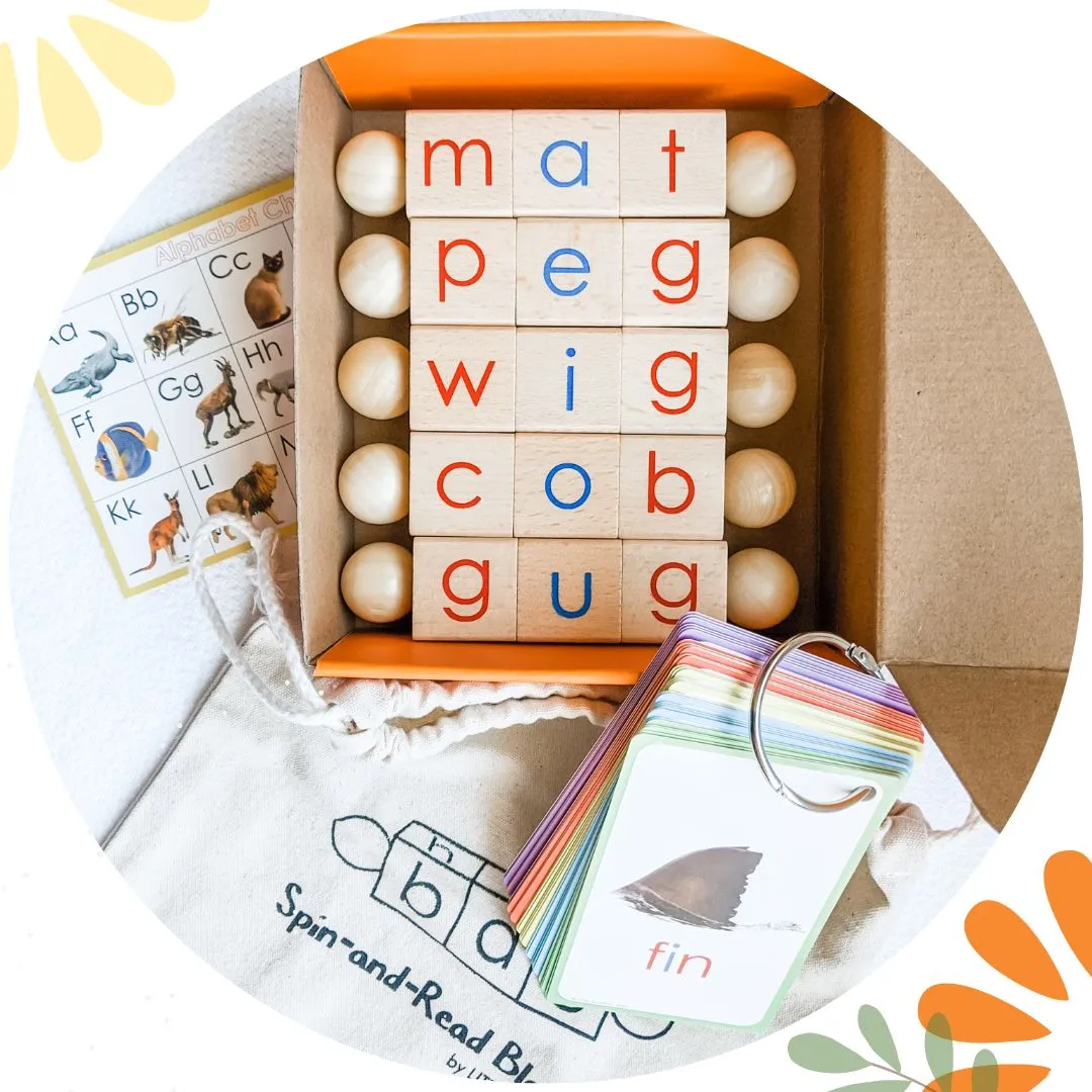 Spin-and-Read Phonetic Reading Blocks & CVC Phonics Flashcard Set