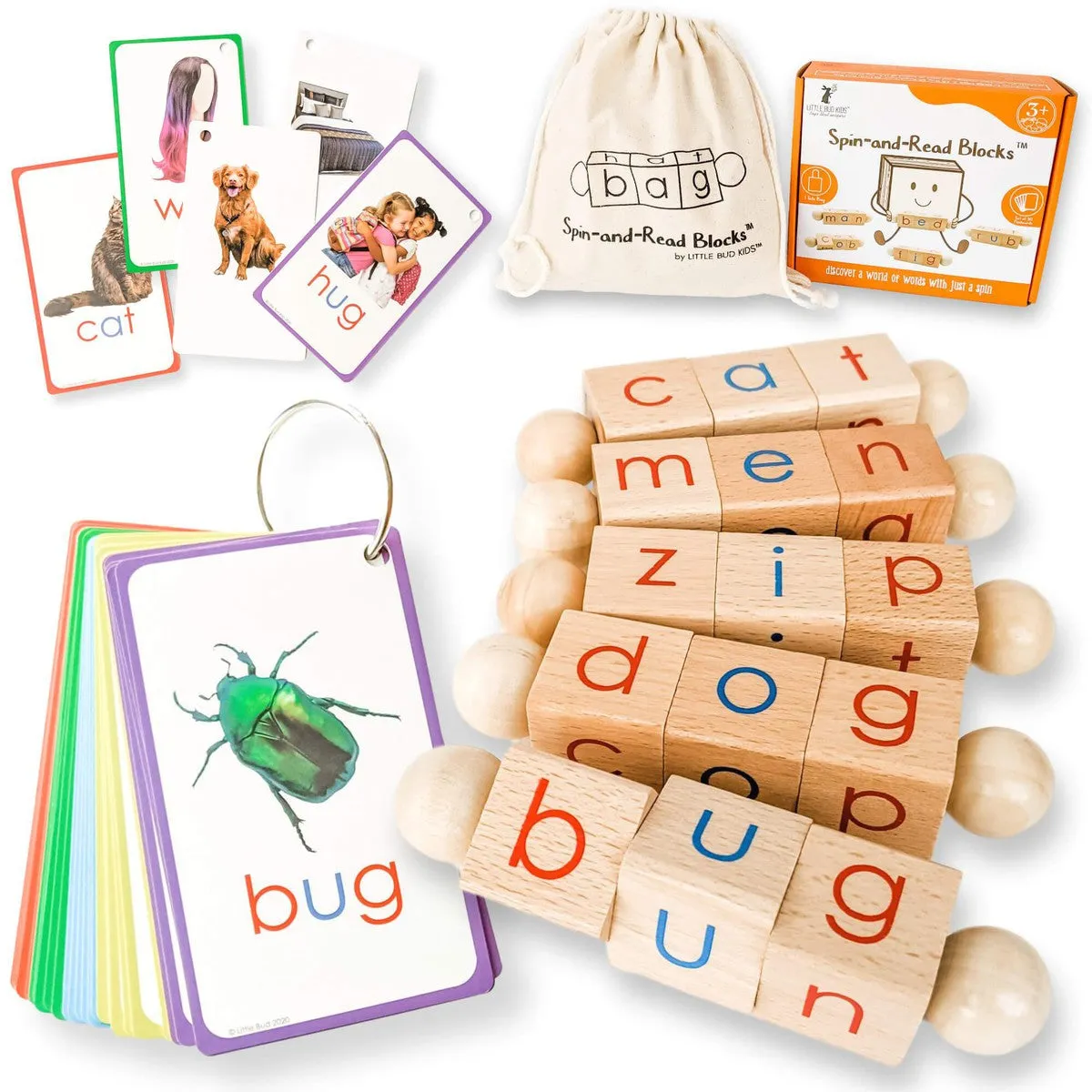 Spin-and-Read Phonetic Reading Blocks & CVC Phonics Flashcard Set