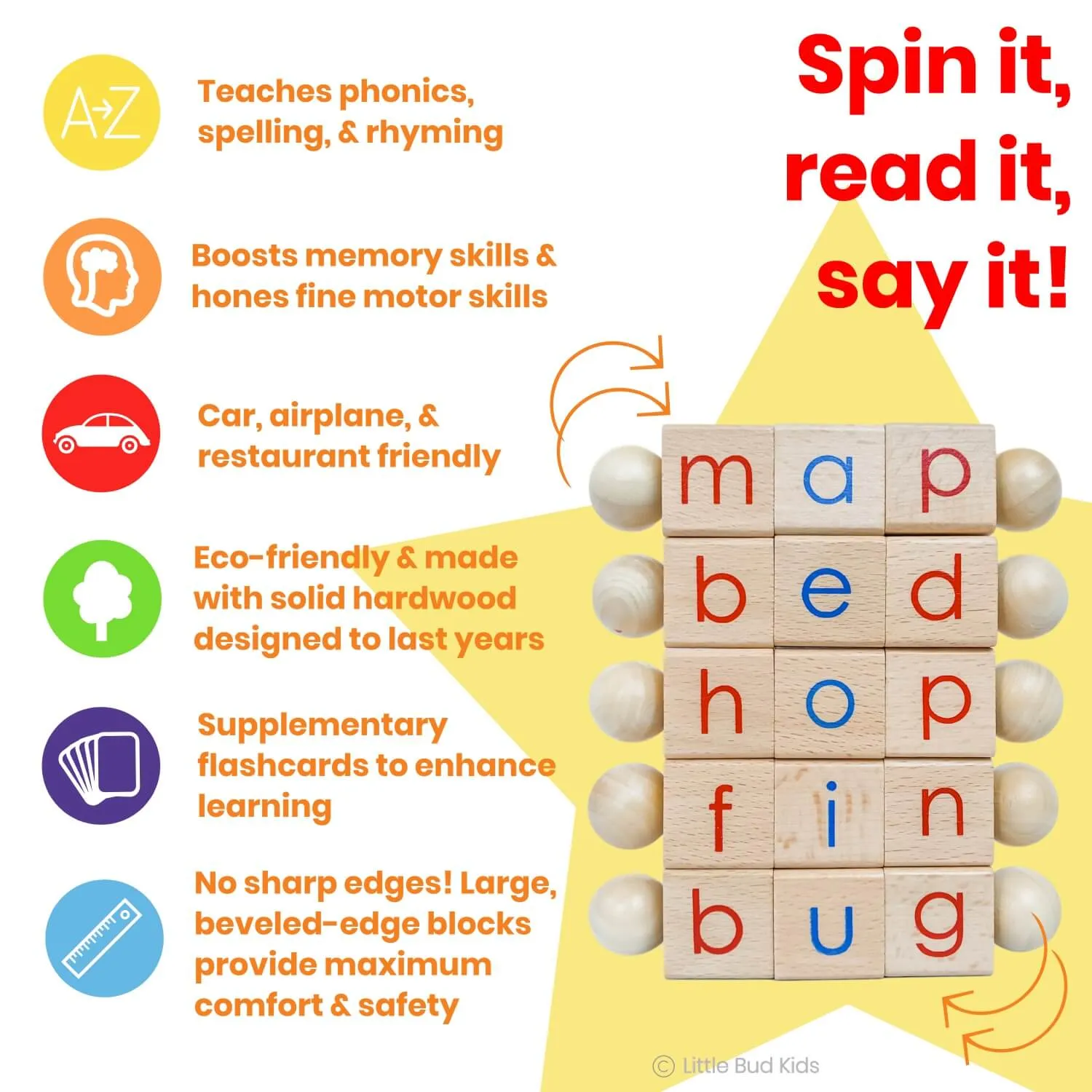 Spin-and-Read Phonetic Reading Blocks & CVC Phonics Flashcard Set