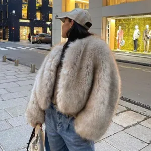 Street Fashion Week Luxury Gradient Cropped Faux Cool Fur Coat