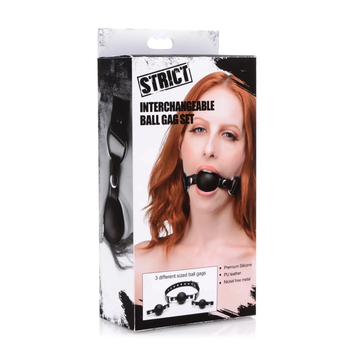 Strict Interchangeable Silicone Ball Gag Set Black