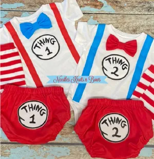 Twin Baby Boys Onesie's, Boys Thing 1 & Thing 2 Outfits