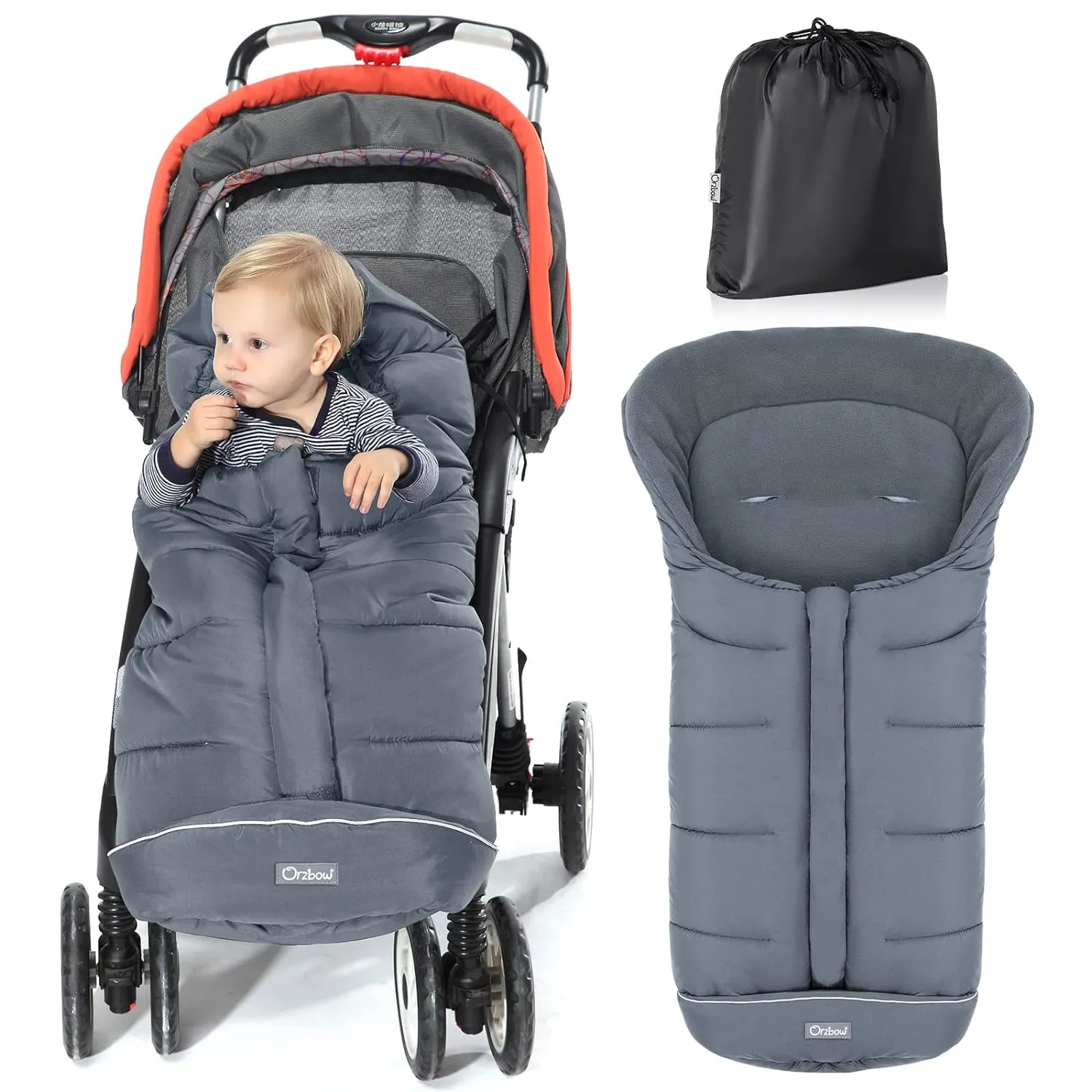 Universal Footmuff for Stroller, Winter Warm Baby Stroller Bunting Bag, Waterproof Windproof Warm Coral Fleece Lined Sleeping Bag