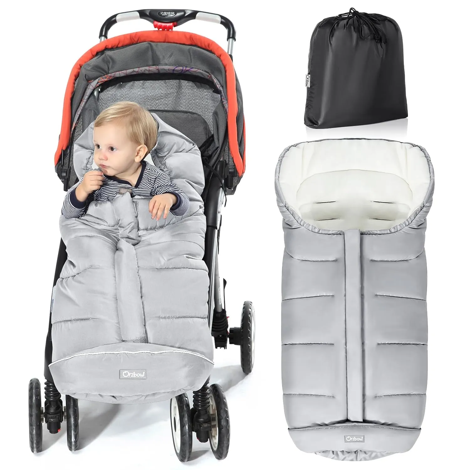 Universal Footmuff for Stroller, Winter Warm Baby Stroller Bunting Bag, Waterproof Windproof Warm Coral Fleece Lined Sleeping Bag