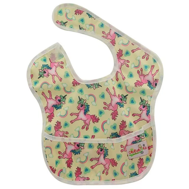 Waterproof Cartoon Stamped Baby Bib With Pocket - OhBabyKa