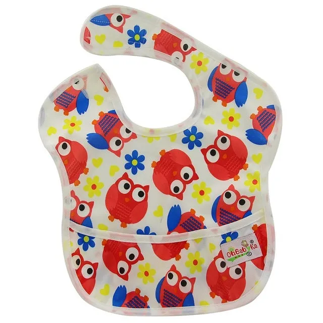 Waterproof Cartoon Stamped Baby Bib With Pocket - OhBabyKa