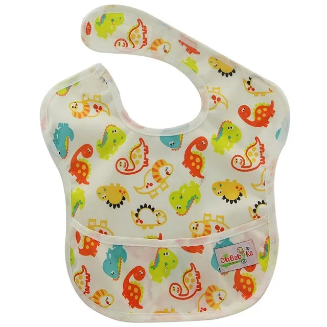 Waterproof Cartoon Stamped Baby Bib With Pocket - OhBabyKa